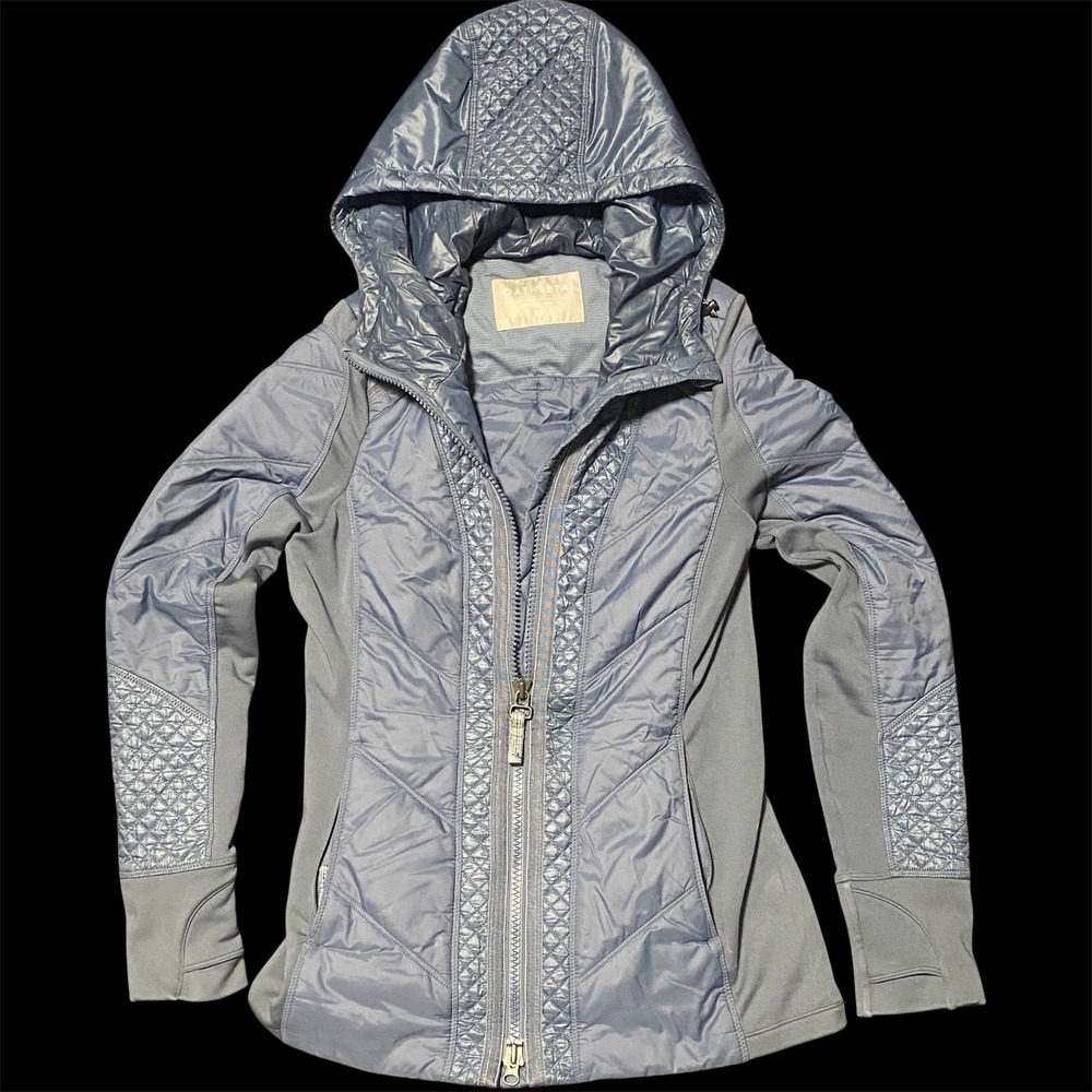 Athleta Quilted Hooded Jacket Slate Blue Athleisure Zip Up Women's XS